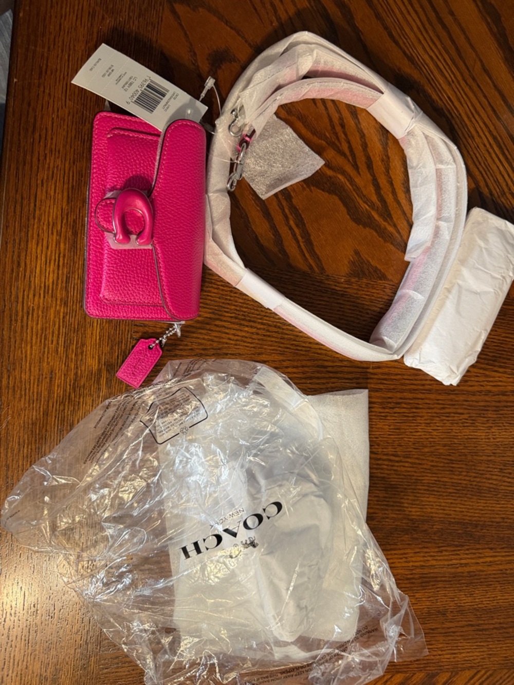 Coach Fuchsia Pebbled Leather Crossbody Wallet with Strap